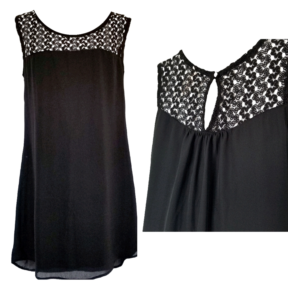 Point Small Black Lace Sleeveless Shift Dress